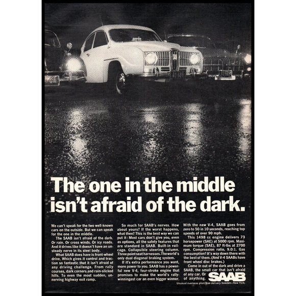 1968 Saab 96 V-4 2 Door Vintage Print Ad Front End Grill Swedish Car Wall Art - Picture 1 of 1